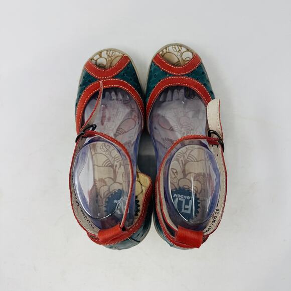 Fly London Ydel Teal and Red Leather Wedge Sandals Size 39 - Picture 7 of 13